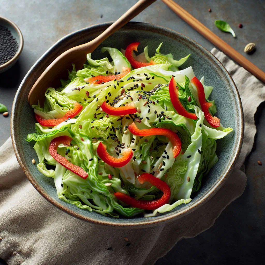 Fresh white cabbage and carrot salad dressed with olive oil in a bowl