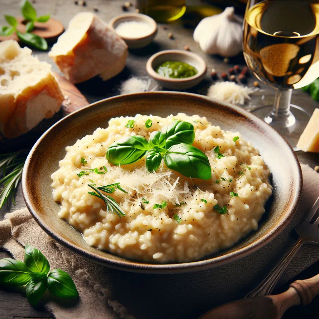 Creamy Croatian mushroom risotto garnished with fresh parsley