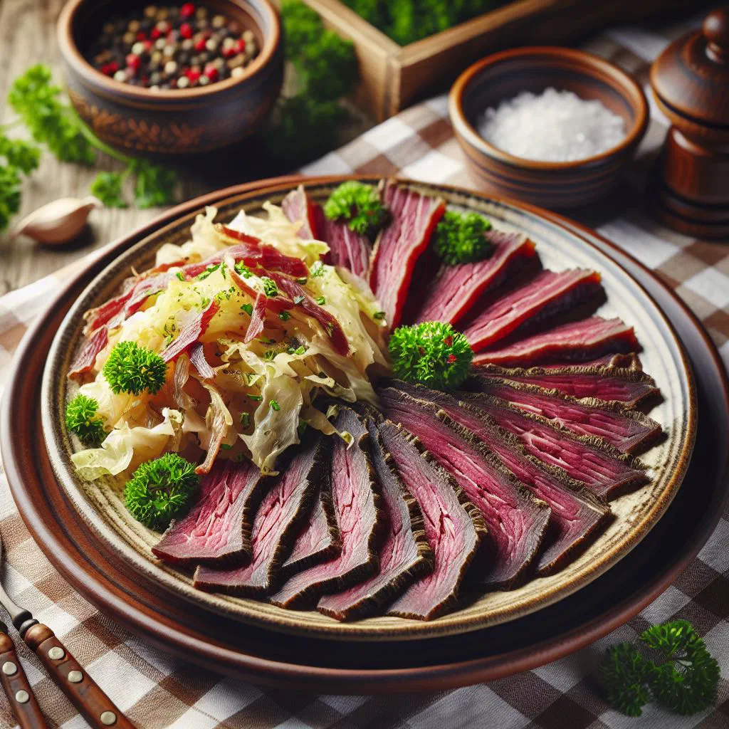 Air-dried meat braised with sauerkraut and onions, garnished with fresh parsley
