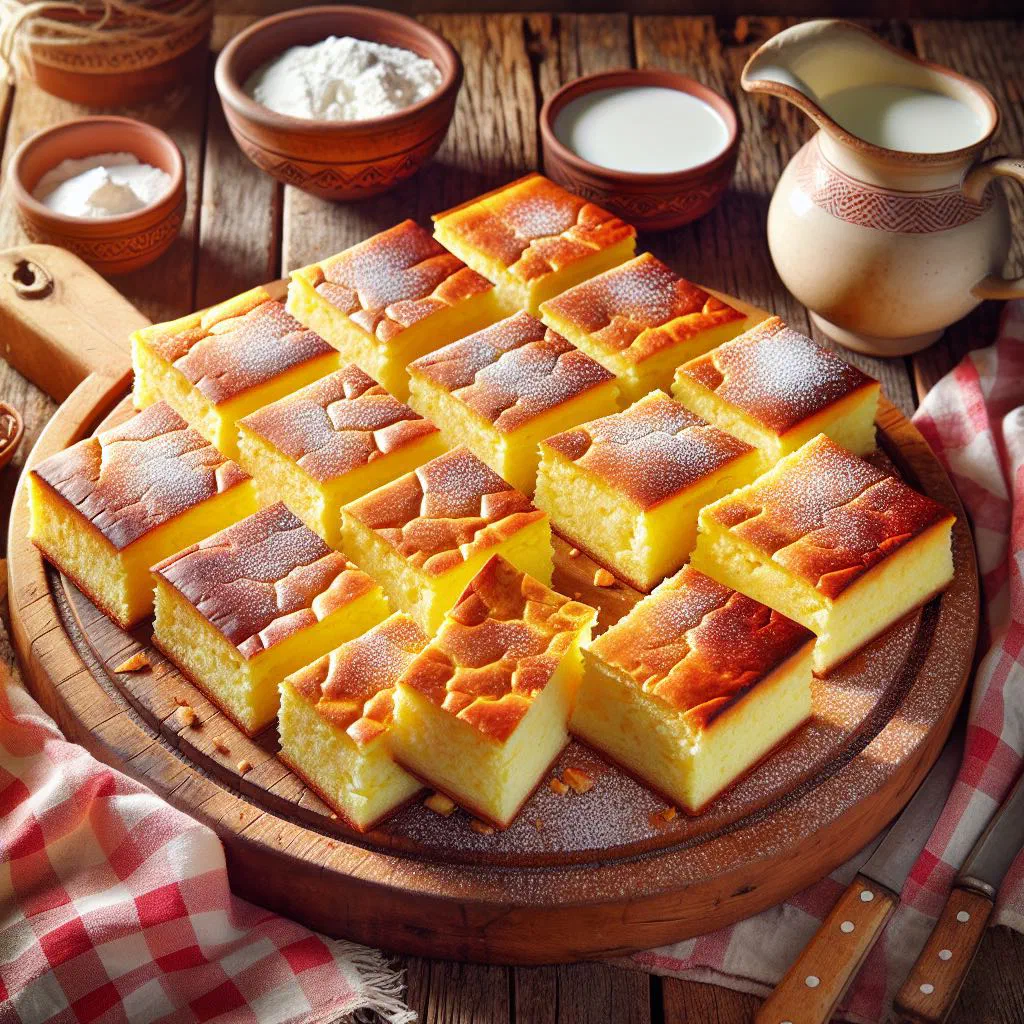 Slice of Croatian zlevanka apple cake dusted with icing sugar