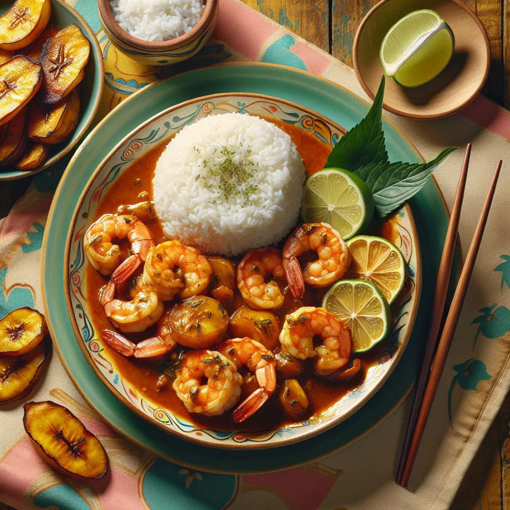 Sizzling garlic prawns in chilli oil garnished with fresh parsley and lime