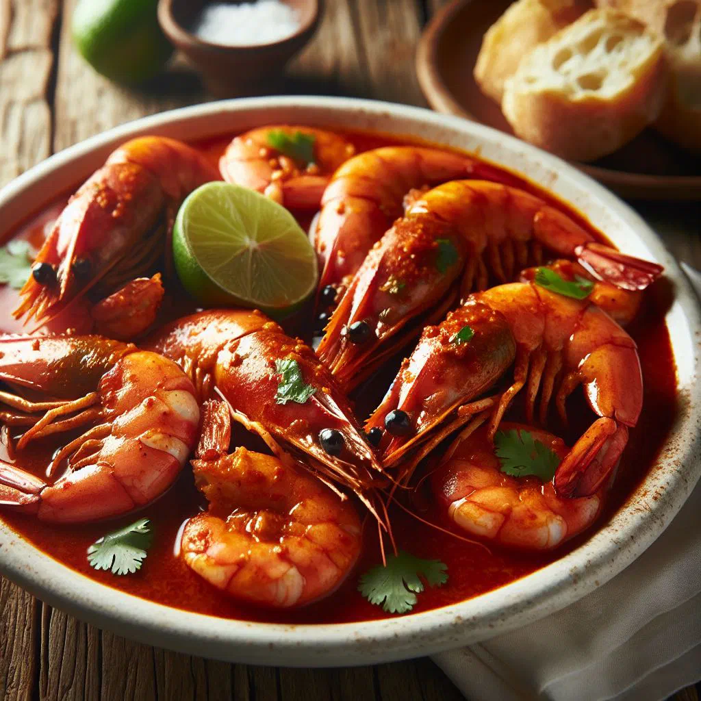 Juicy prawns in a spicy tomato sauce garnished with fresh coriander