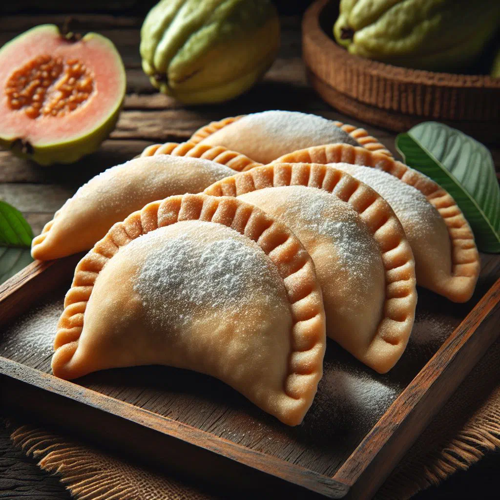 Golden baked guava empanadas dusted lightly with sugar