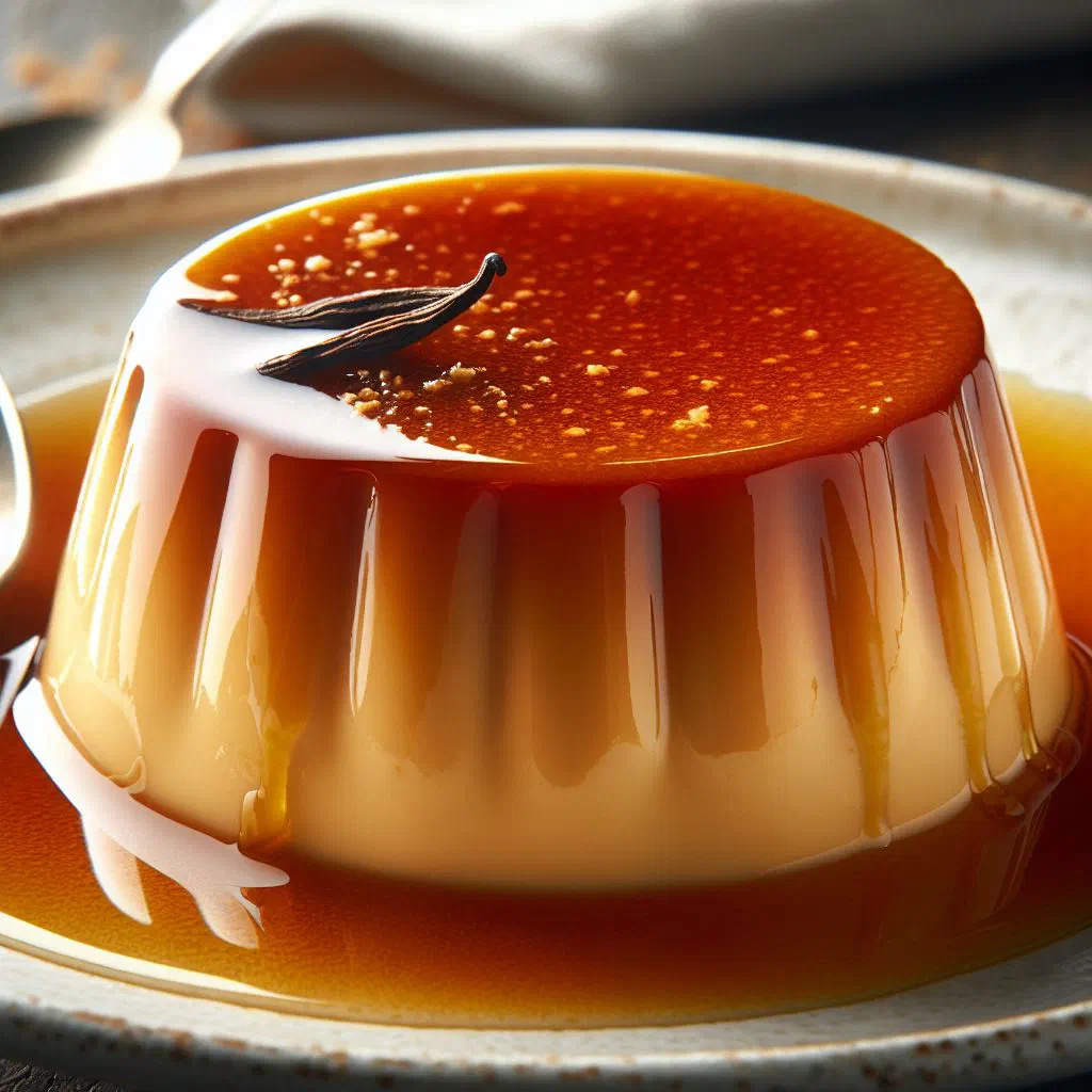 Slice of Cuban flan de queso topped with golden caramel