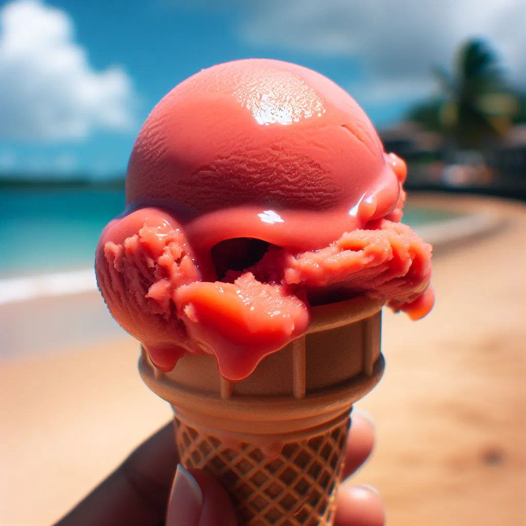 Scoops of creamy orange mamey ice cream in a bowl