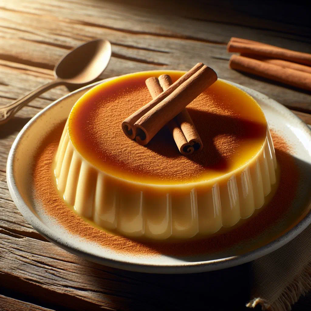 Creamy Cuban natilla custard dusted with cinnamon in a glass dish