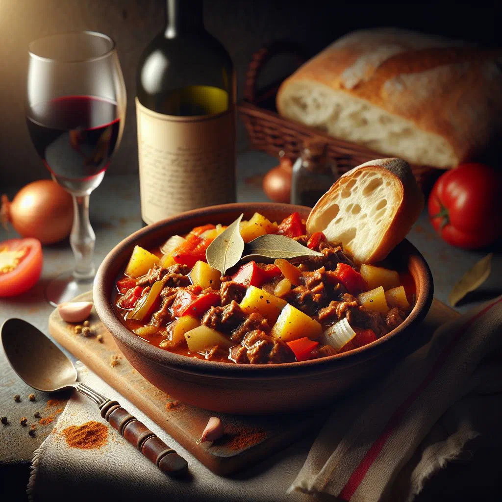 Cuban picadillo of ground beef with olives served over white rice