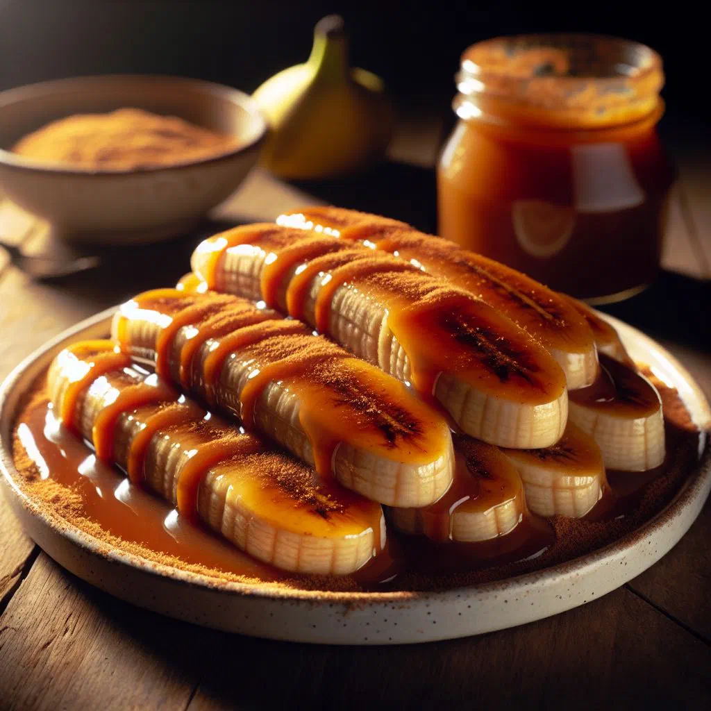 Caramelised plantain slices baked in brown sugar and cinnamon