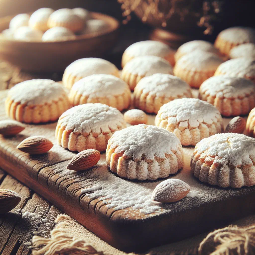Cuban polvorones shortbread cookies dusted with icing sugar