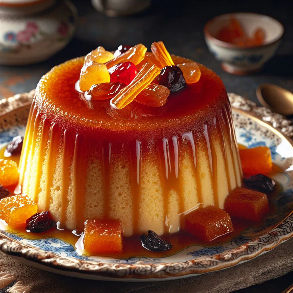 Golden Cuban Pudín Diplomático turned out with caramel sauce