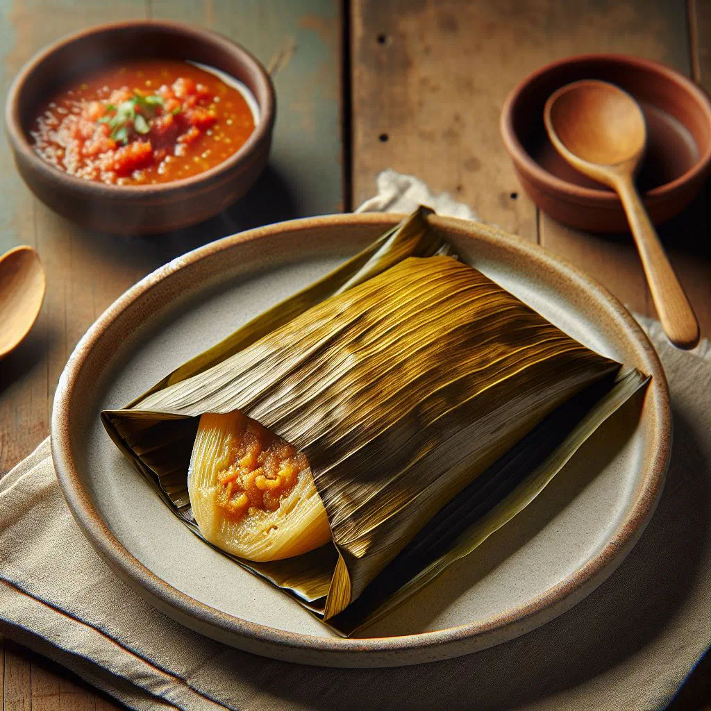 Steamed Cuban tamal en hoja parcels wrapped in banana leaves
