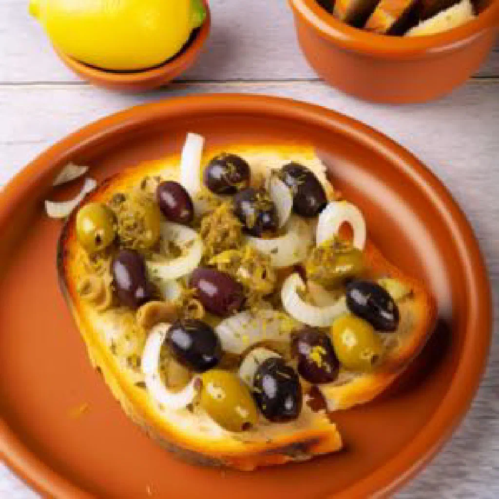 Marinated olive leaves dressed with herbs, garlic and lemon