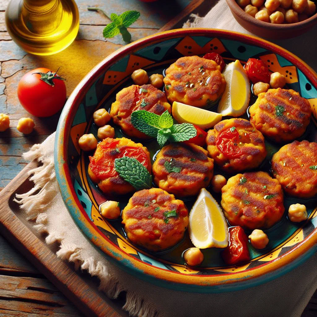 Golden Cypriot pitaroudia chickpea and potato fritters garnished with fresh herbs