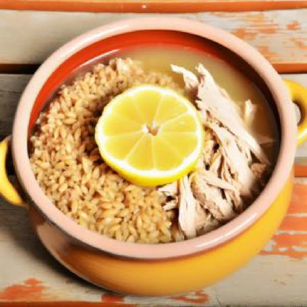 A bowl of Cypriot resi with rice, chicken and fresh parsley