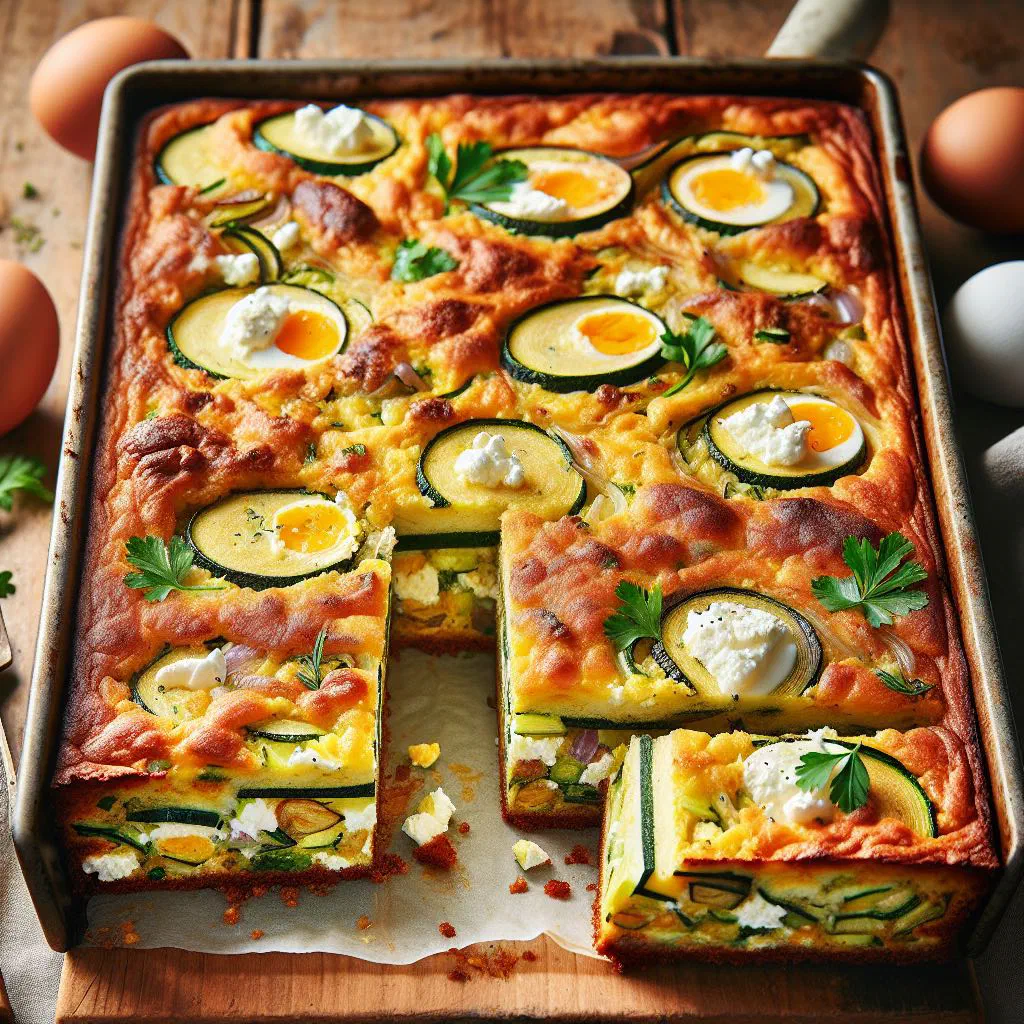 Golden Cypriot sfougato omelette with courgette and fresh herbs on a plate