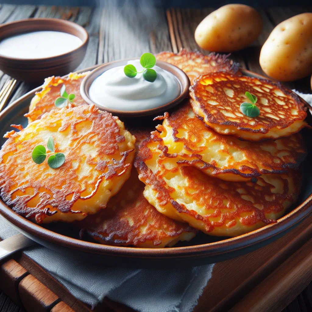 Golden crispy Czech bramboráky potato pancakes on a plate
