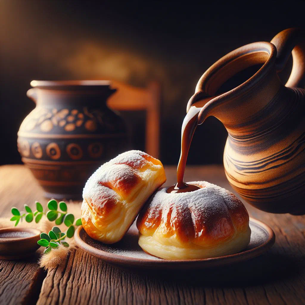 Small sweet yeast dumplings drizzled with creamy vanilla sauce