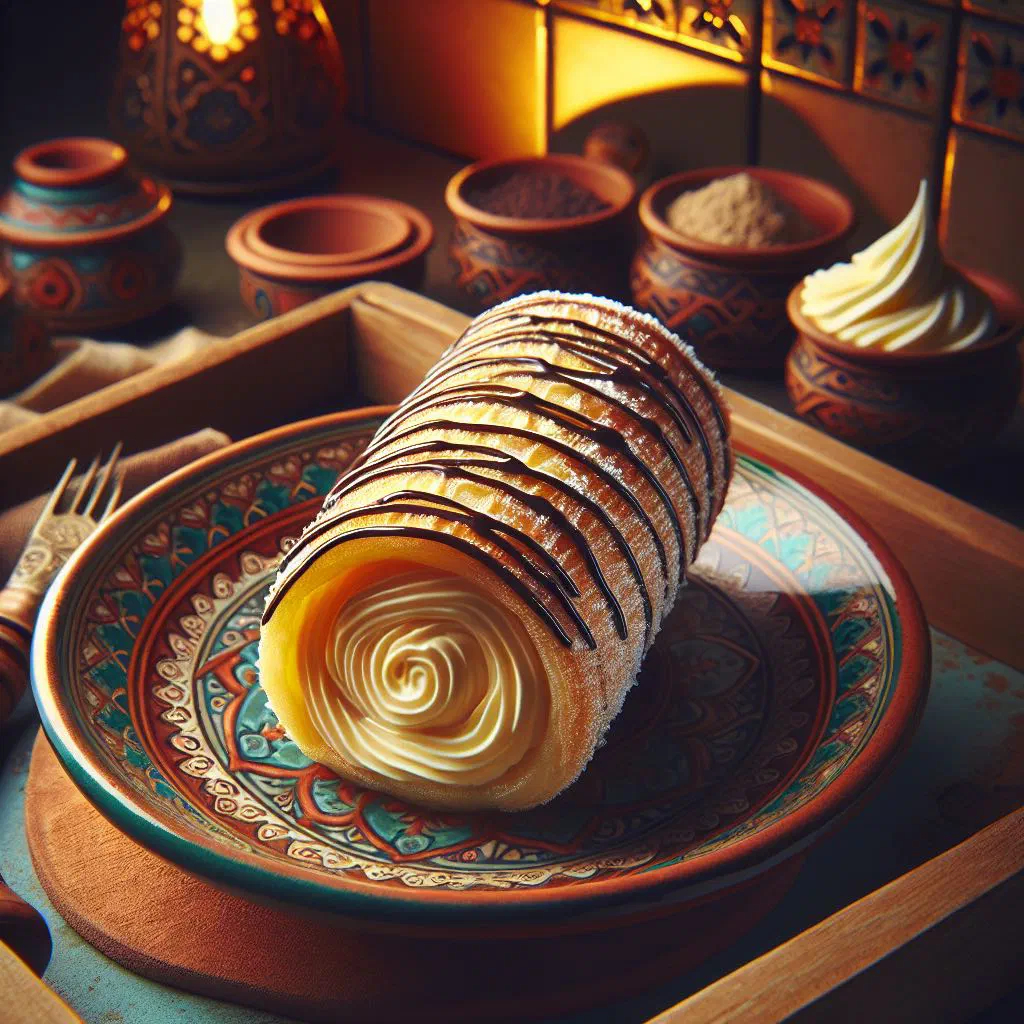 Golden puff pastry cream rolls dusted with icing sugar