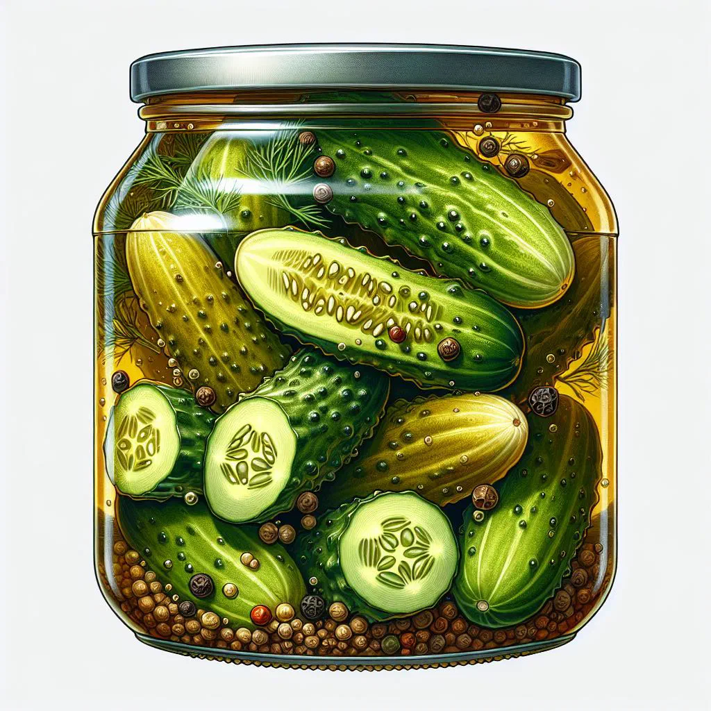 Jar of Czech sour pickled cucumbers with dill and garlic