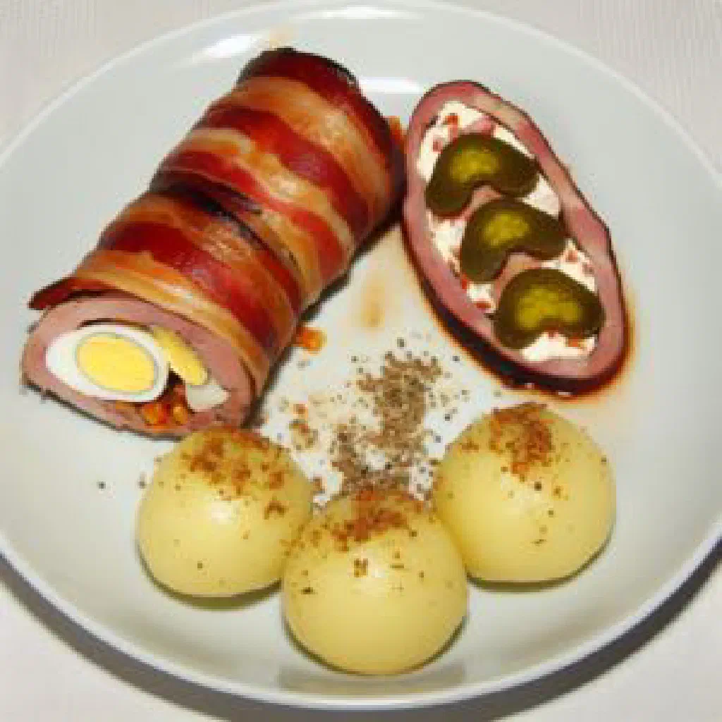 Sliced Španělský Ptáček beef roulade with egg and ham filling