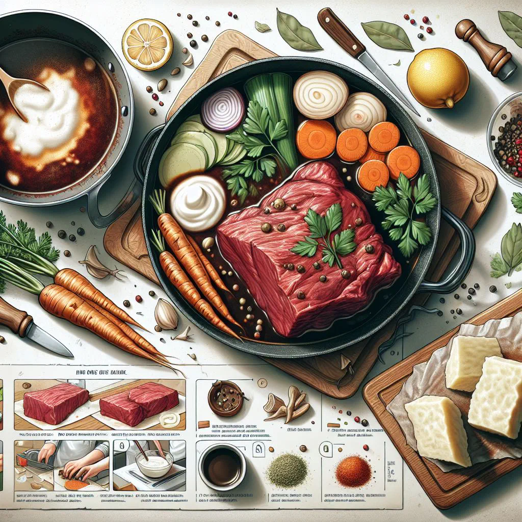 Sliced beef in creamy root-vegetable sauce served with bread dumplings