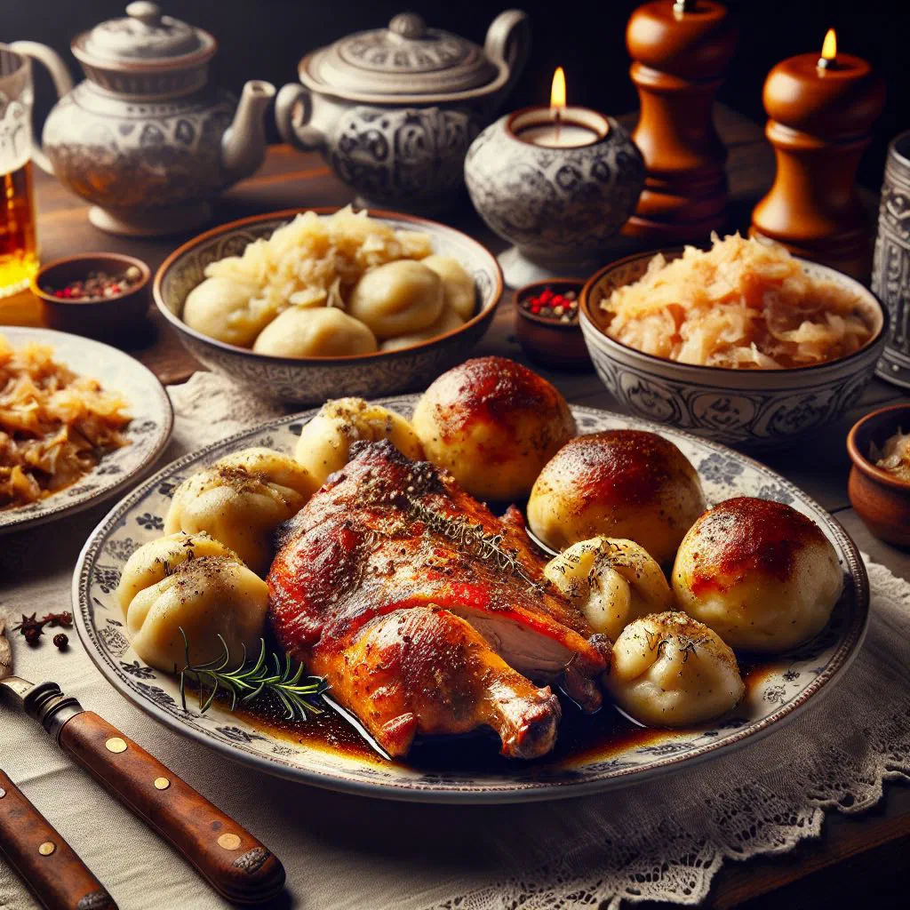 Marinated Živáňská Pečeně braised with fresh herbs and vegetables