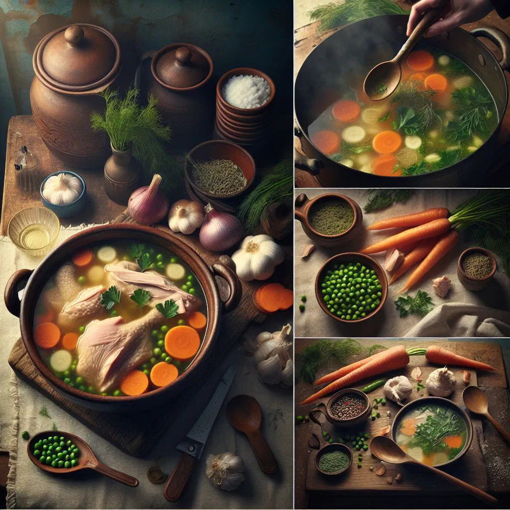 Bowl of Danish chicken soup with carrots, celery and fresh parsley