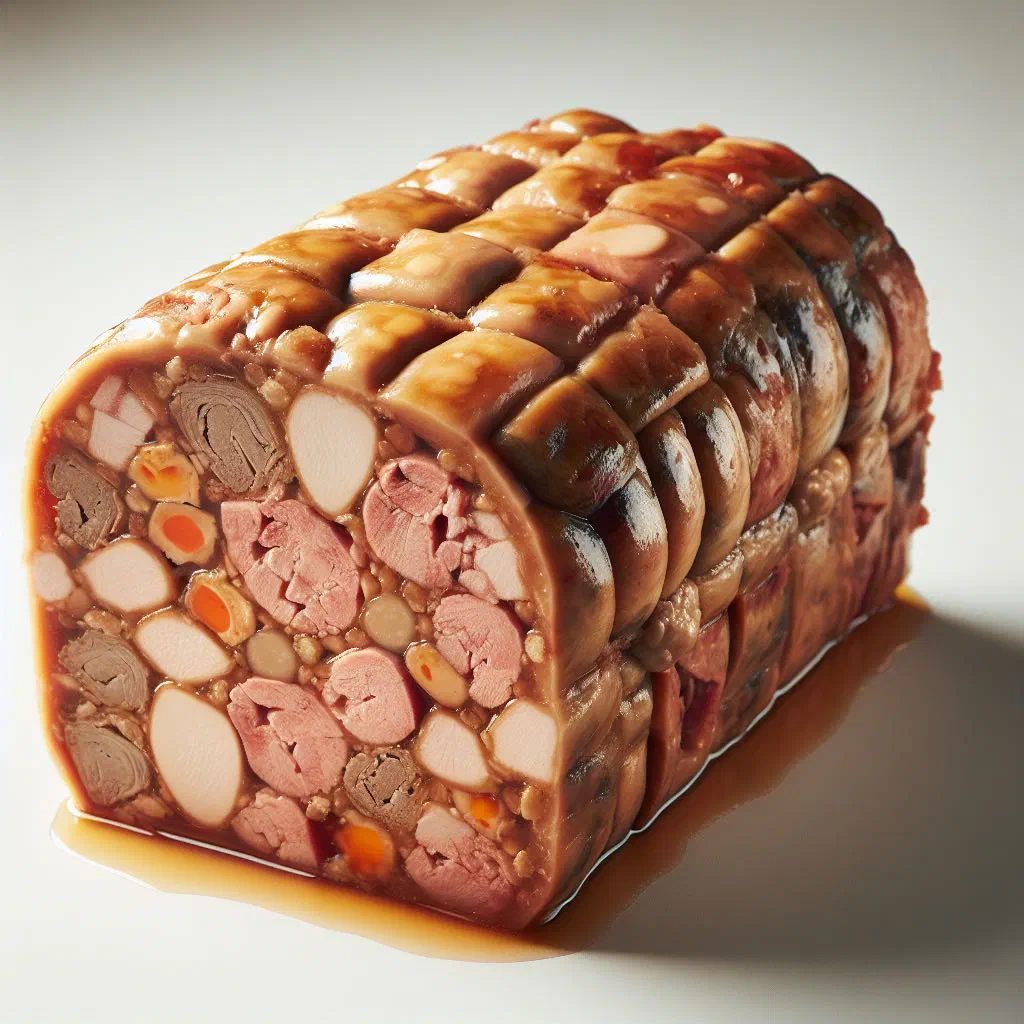 Sliced Danish sylte terrine served with pickled vegetables and rye bread