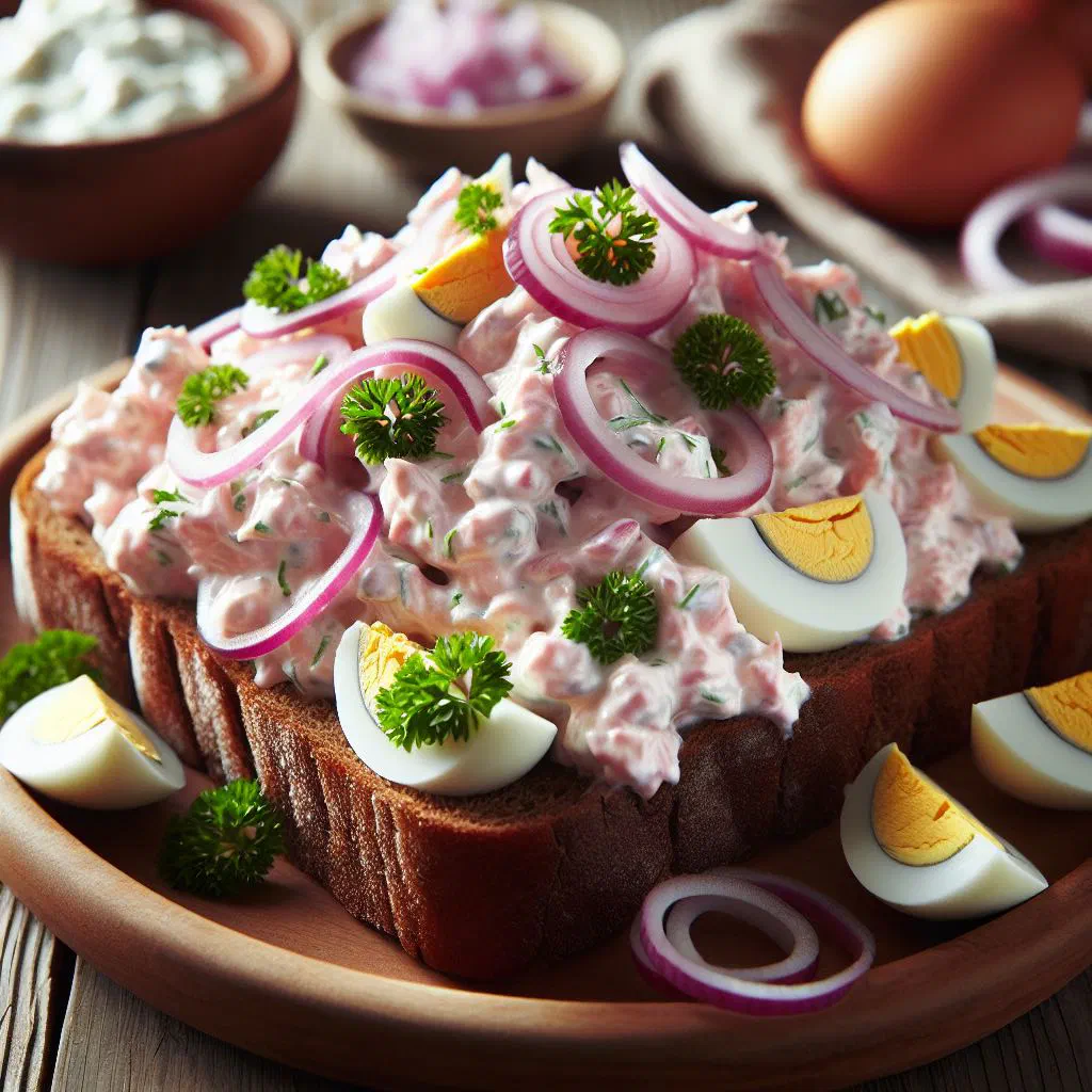Creamy Danish cod roe salad with cucumber, onion and fresh dill