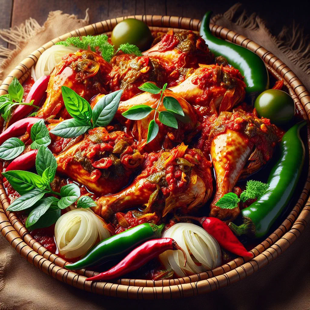 Spiced berbere chicken garnished with fresh coriander leaves