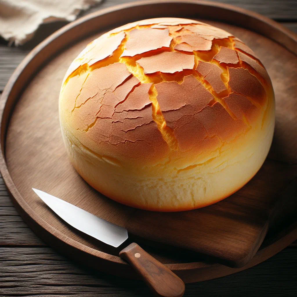 Golden pan-baked cassava bread served warm on a plate