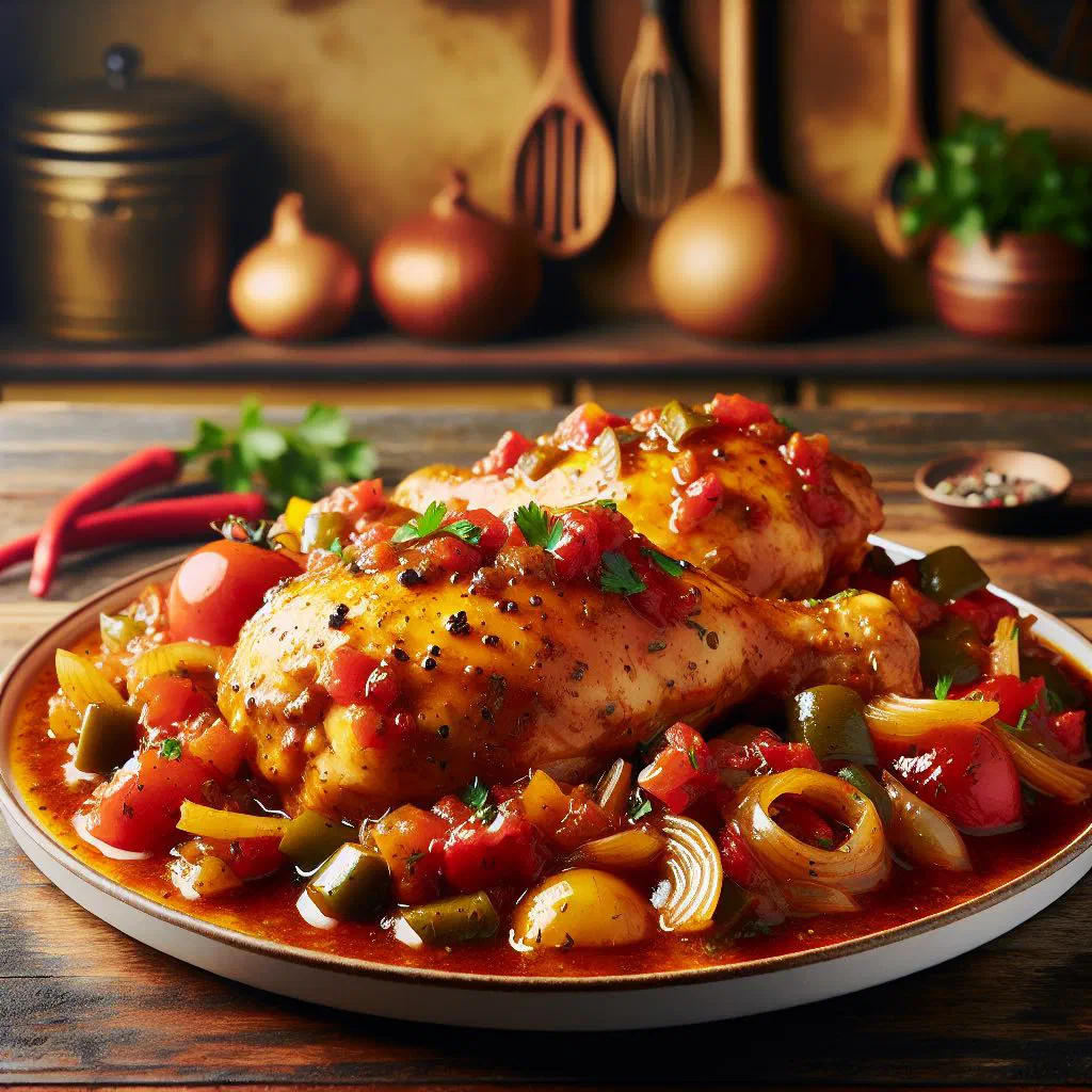 Chicken in a spicy Creole tomato sauce garnished with fresh parsley