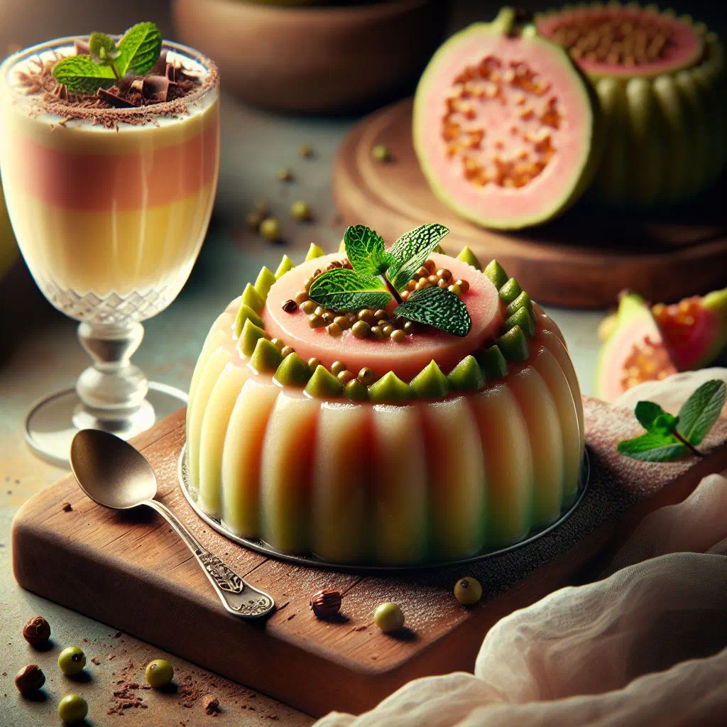 Creamy guava dessert served chilled in a glass with mint