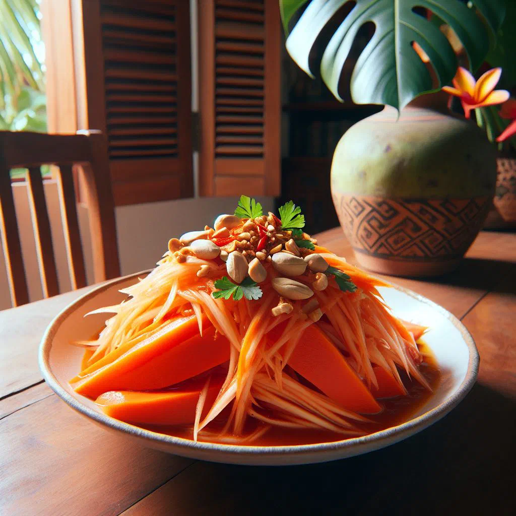 Fresh papaya salad with red onion, coriander and lime dressing