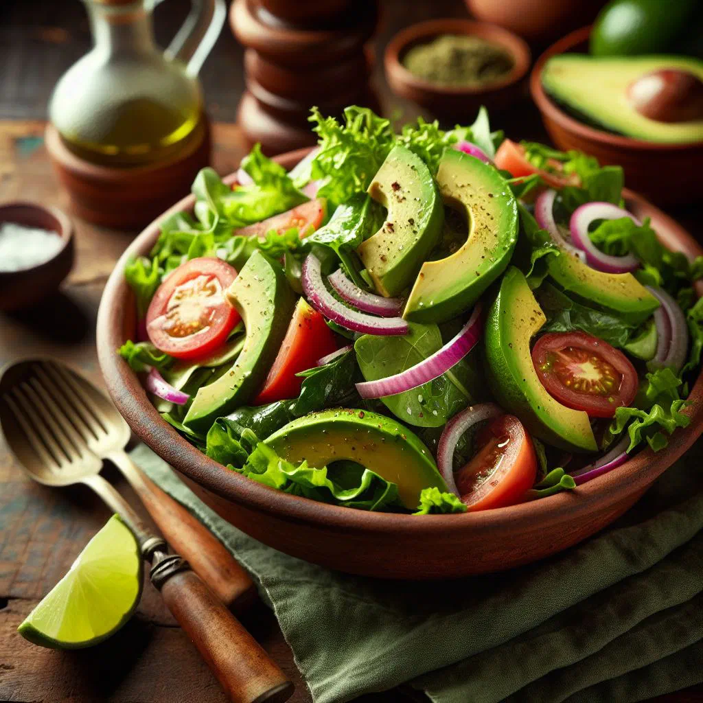 Fresh Dominican green salad with lettuce, cucumber, tomato and red onion rings