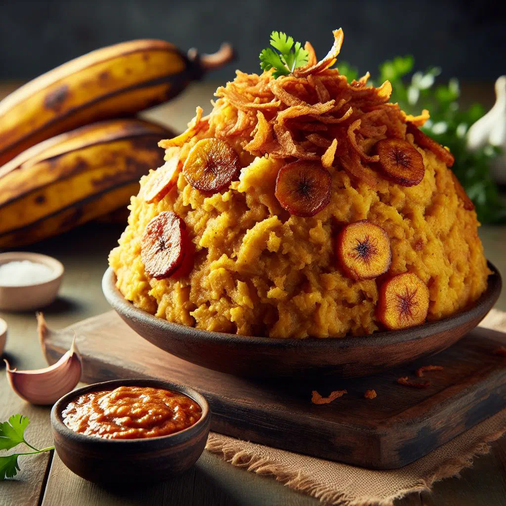 Mofongo made from mashed plantains with garlic, served in a bowl