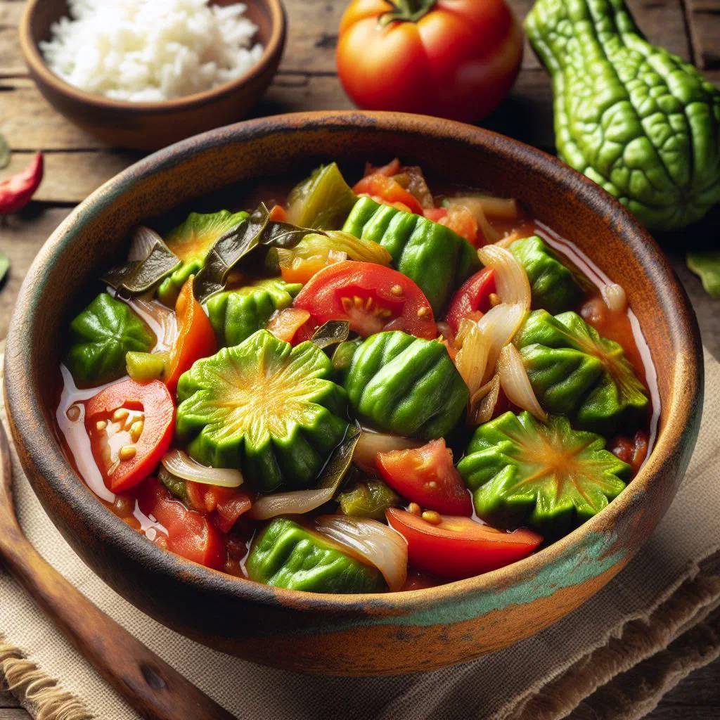 Stewed chayote with tomatoes, peppers and fresh coriander in a bowl
