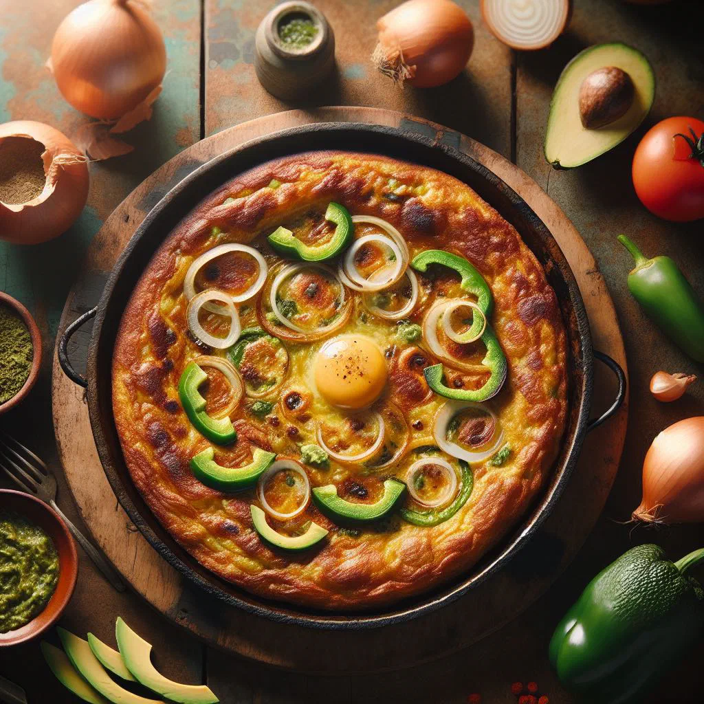 Golden Dominican potato omelette cut into wedges on a plate