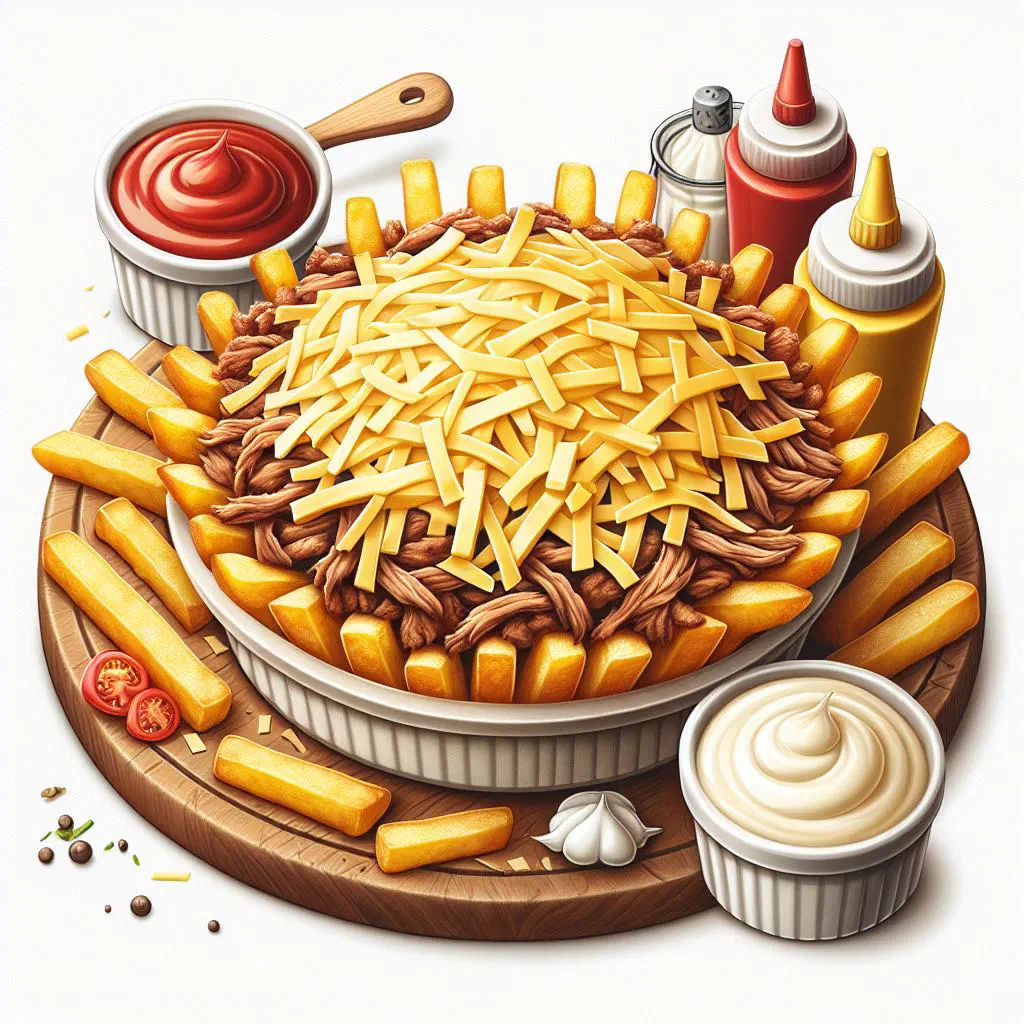 Layered yaroa with fried plantains, seasoned meat and melted cheese