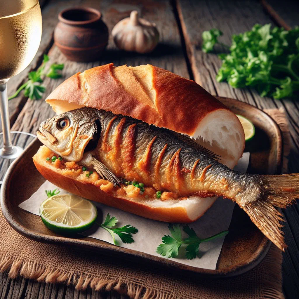 Golden fried bollo de pescado fish dumplings served on a plate