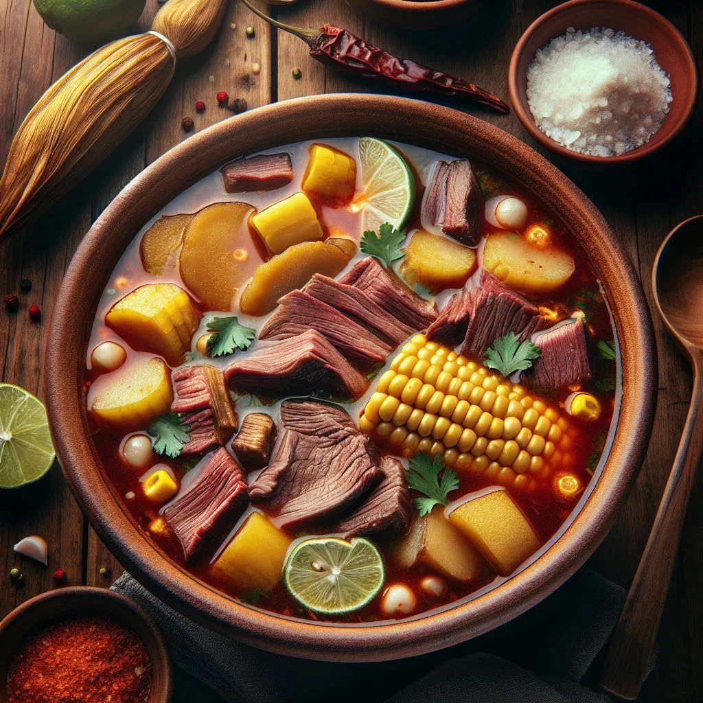 A steaming bowl of Ecuadorian caldo de pata topped with fresh coriander