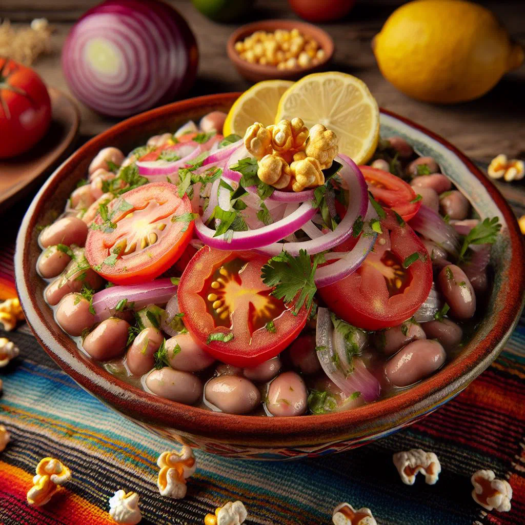 Ceviche de chochos with lupini beans, red onion and fresh coriander