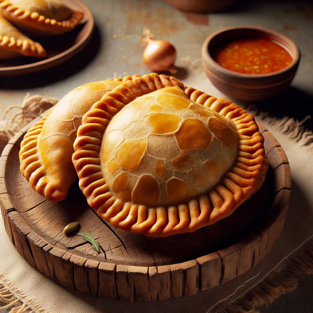 Golden fried empanadas de morocho stacked on a plate