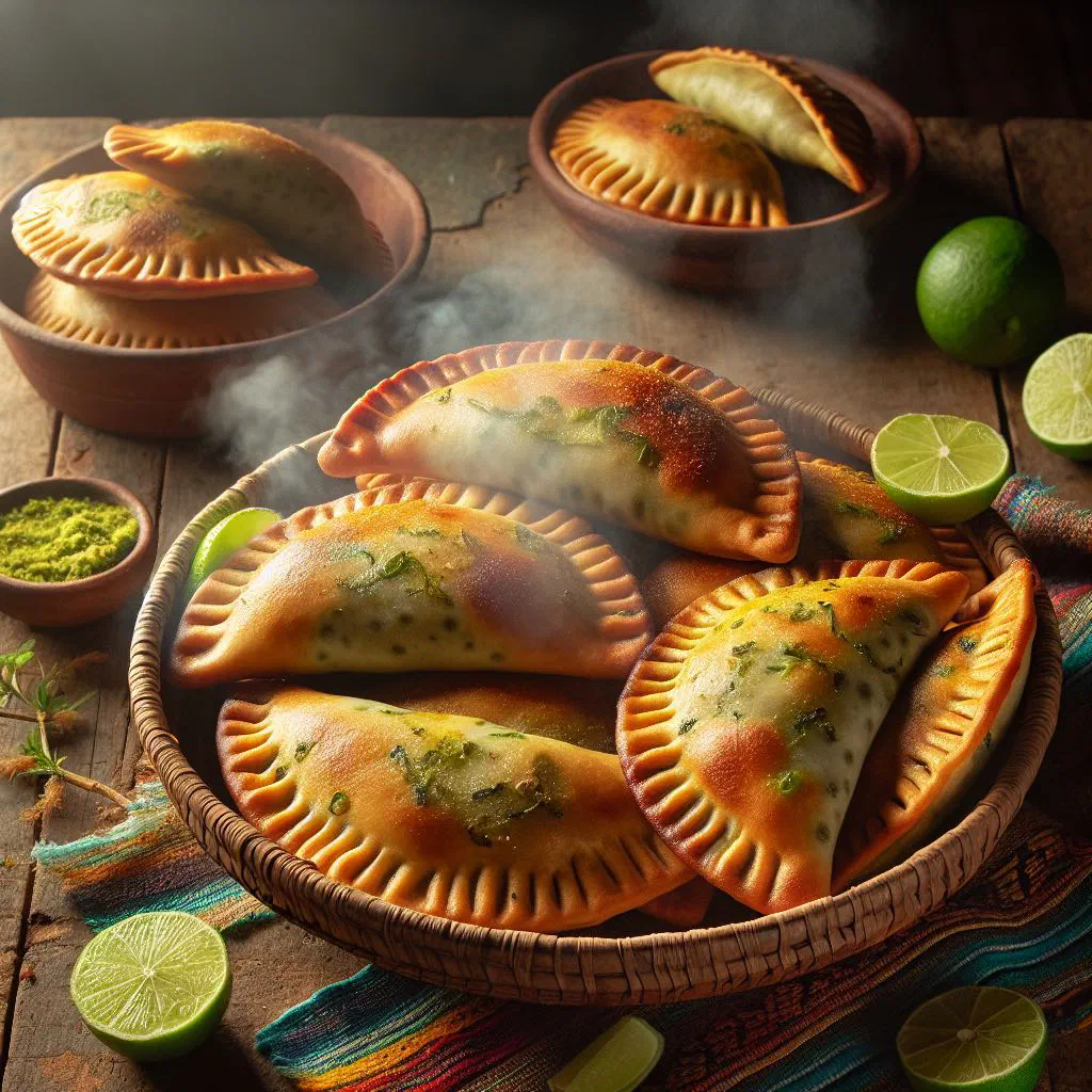 Golden fried green plantain empanadas on a plate
