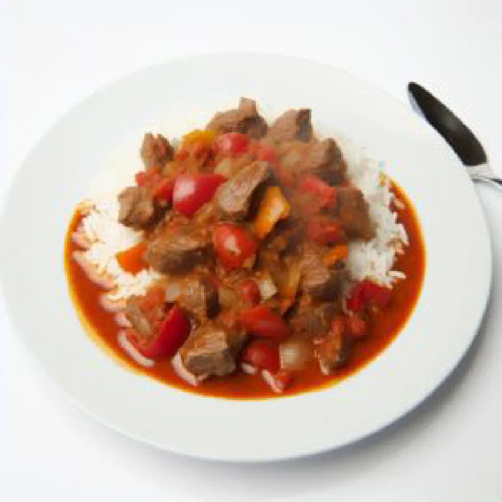 Tender meat in a rich tomato sauce garnished with fresh herbs
