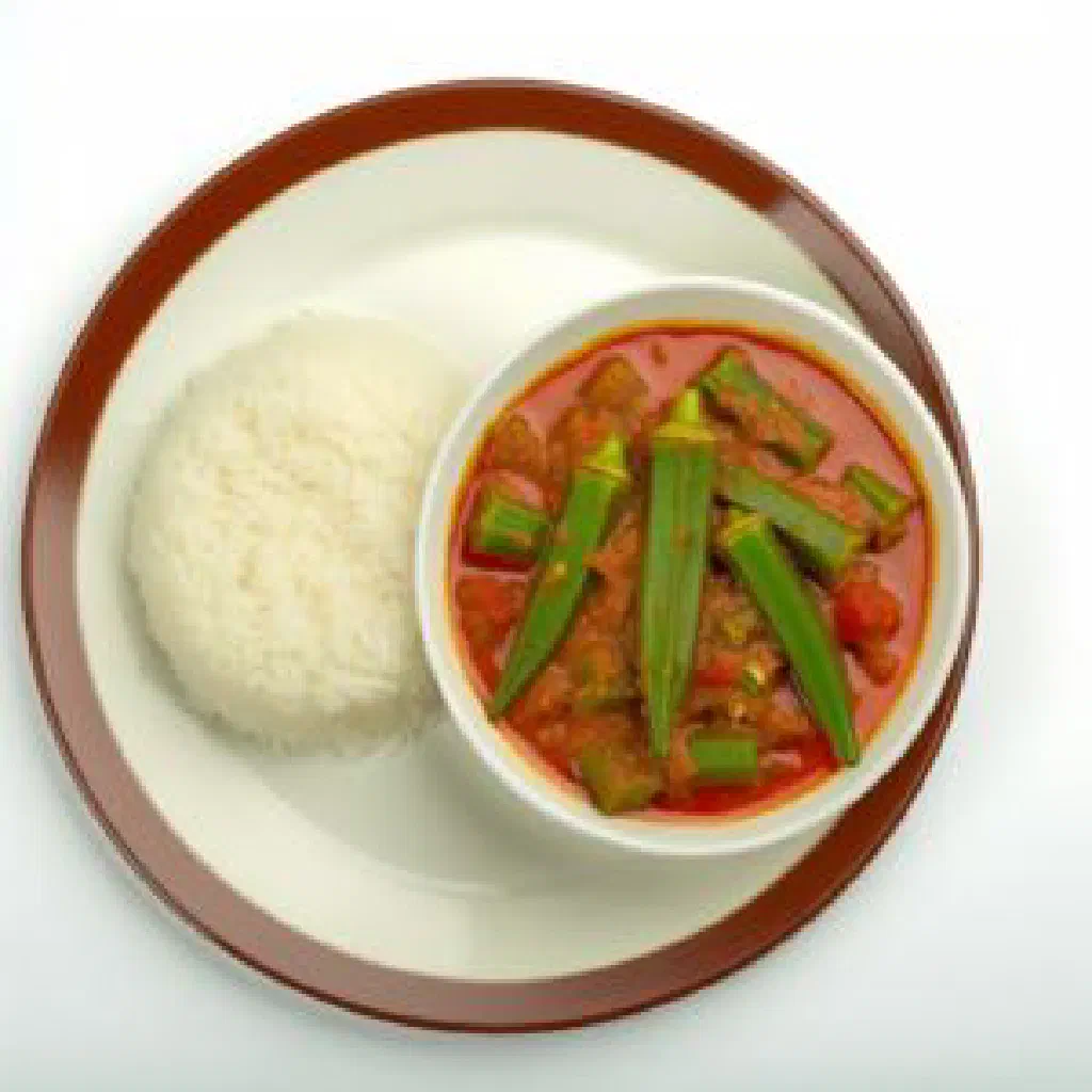 Hearty Egyptian bramiya stew with tender meat and vegetables in a bowl