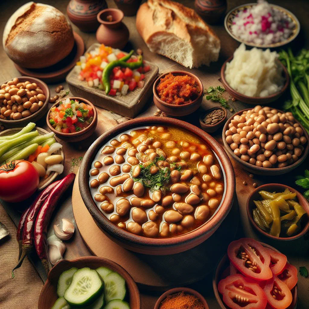 Bowl of foul medames with olive oil, lemon and parsley