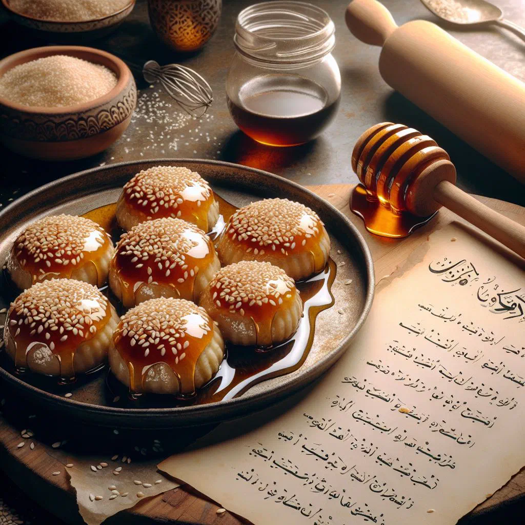 Golden honey sesame cakes dusted with toasted sesame seeds