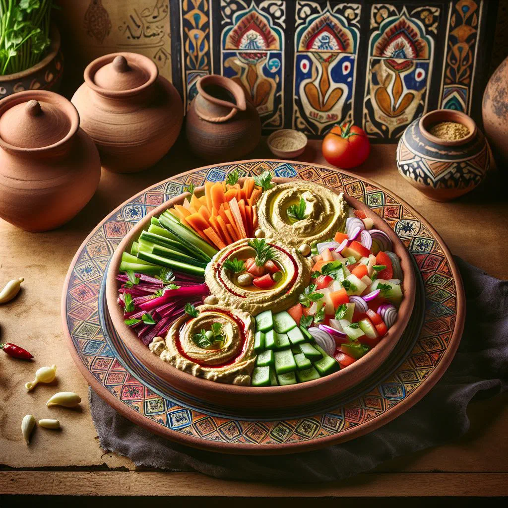 Creamy hummus salad topped with olive oil and fresh parsley