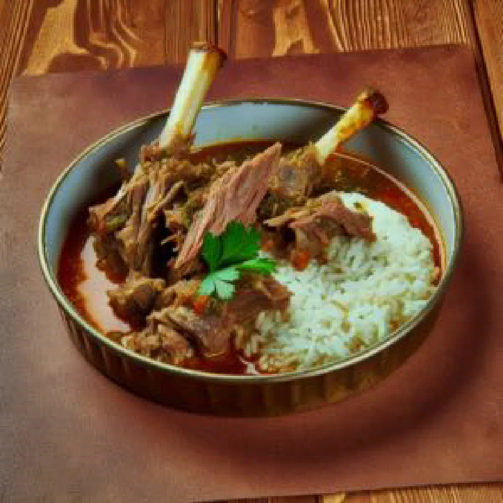 Slow-cooked Egyptian kawareh stew with tender meat and carrots in a bowl